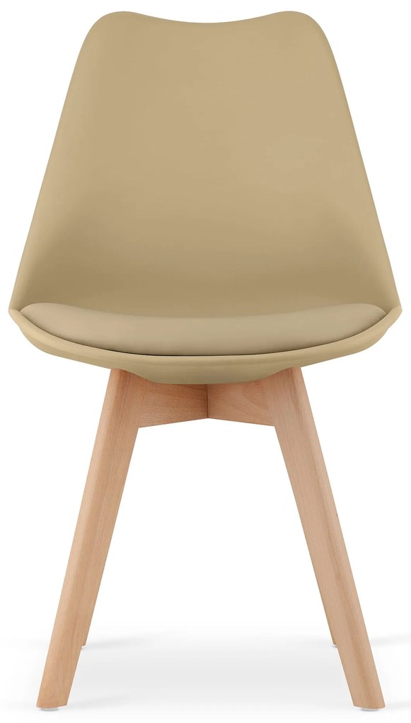 Zestaw jadalniany 1 + 4, biały stół TESSA 120x60 cm dekor dąb + beżowe krzesło BALI MARK z bukowymi nogami