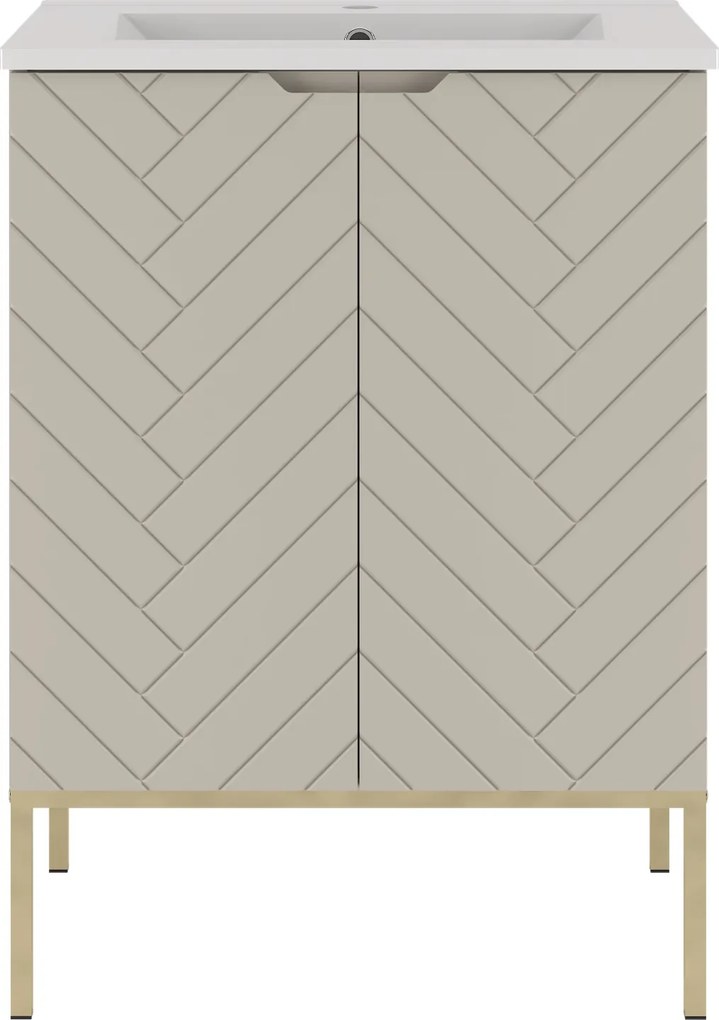 Szafka z umywalką wpuszczaną Aspen 09, cashmere/złoty, 60 cm - zestaw 3