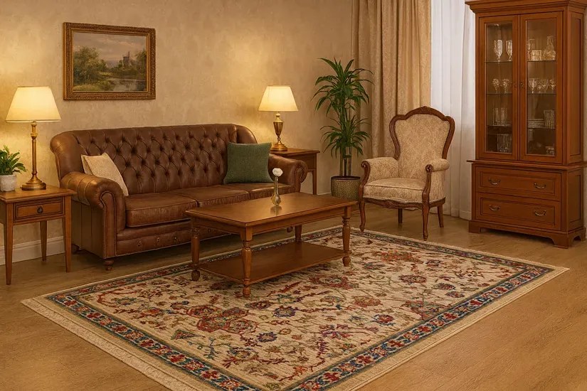 Prostokątny beżowy dywan w retro stylu A6-D14