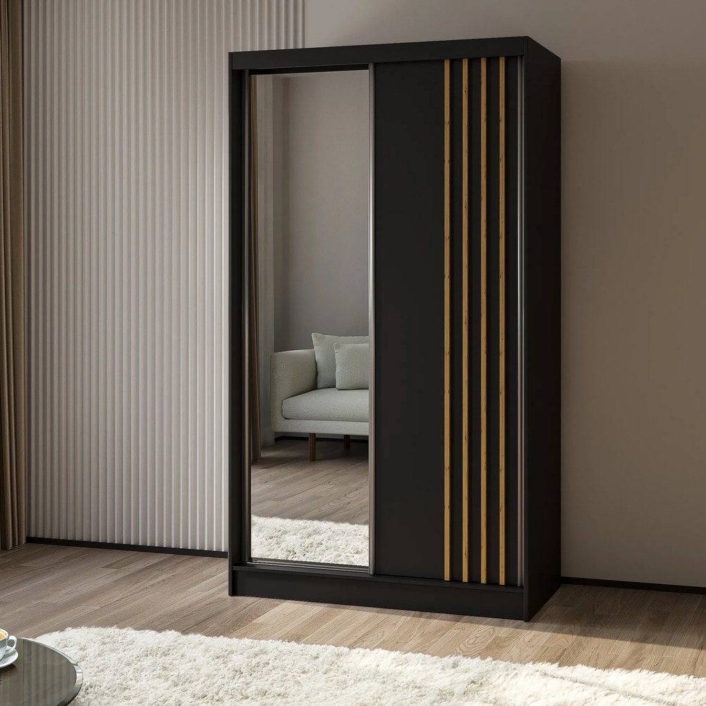 Szafa Przesuwna NELVIA 120 cm z Lustrem Szafa Dwudrzwiowa Czarna