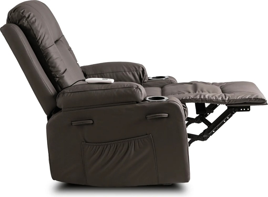 Fotel Masujący BOX Rozkładany Wypoczynkowy z Podnóżkiem Ciemnobrązowy Ekoskóra Nowoczesny