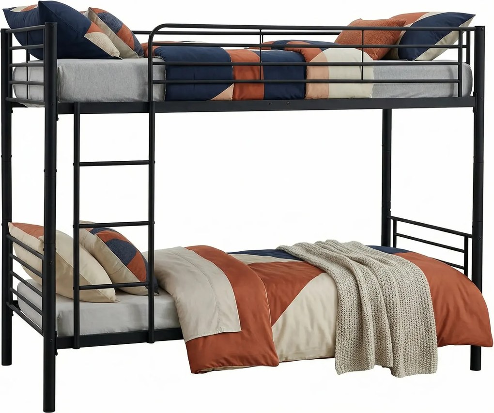Czarne metalowe łóżko piętrowe młodzieżowe 90x200 D2-D21