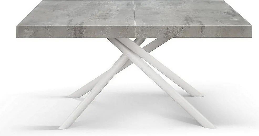 Stół drewniany, beton szary, podstawa biała, długość 140x90-220x90cm - CARRARA