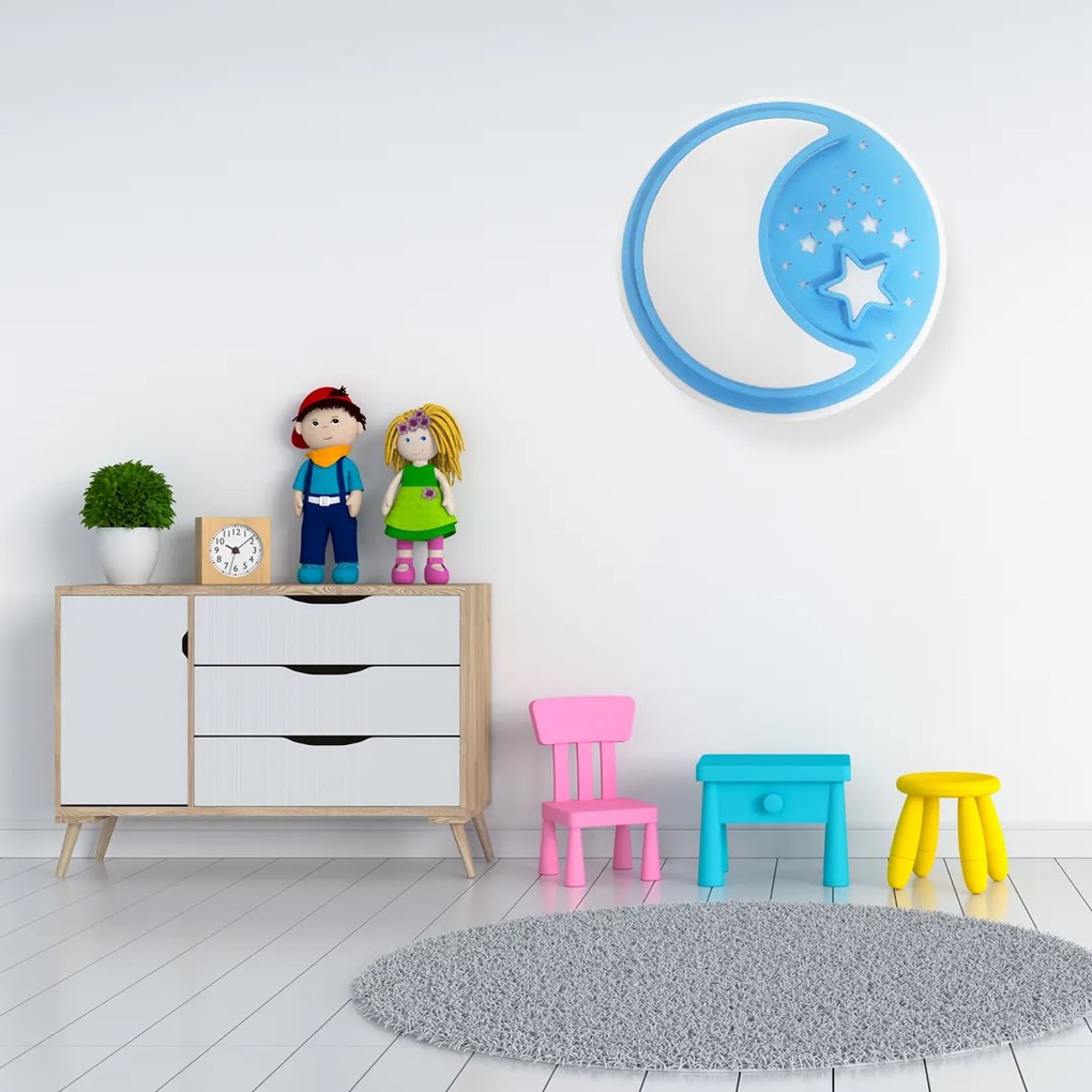 Plafon NOTE BLUE 45W LED Ø480 mm, niebieska, księżyc, dla dzieci