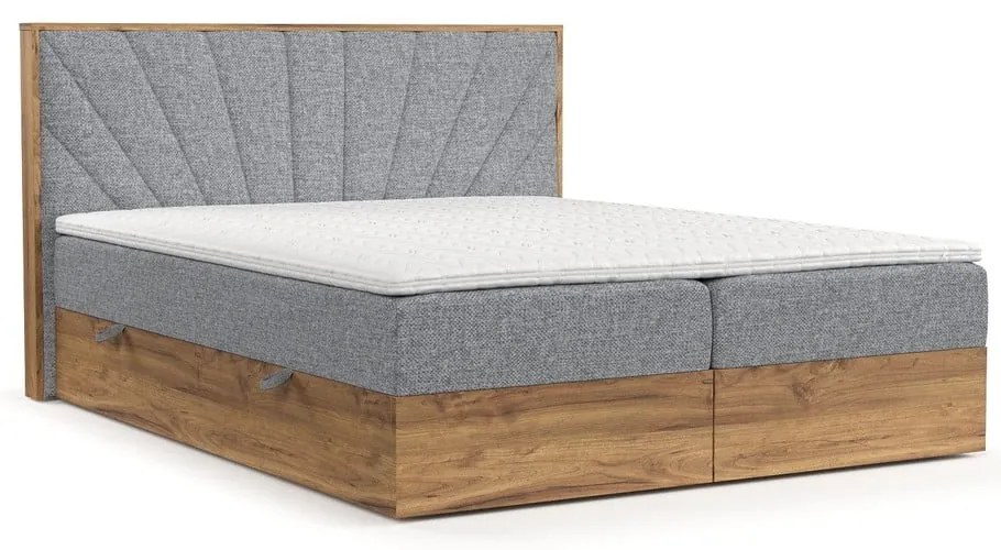 Szaro-naturalne łóżko boxspring ze schowkiem 180x200 cm Asahi – Maison de Rêve
