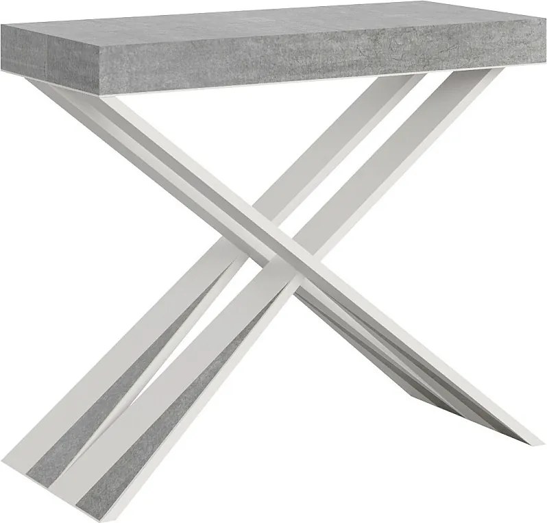 Konsola rozkładana 90x40/196 cm Diago Small Cementu rama w kolorze Białym