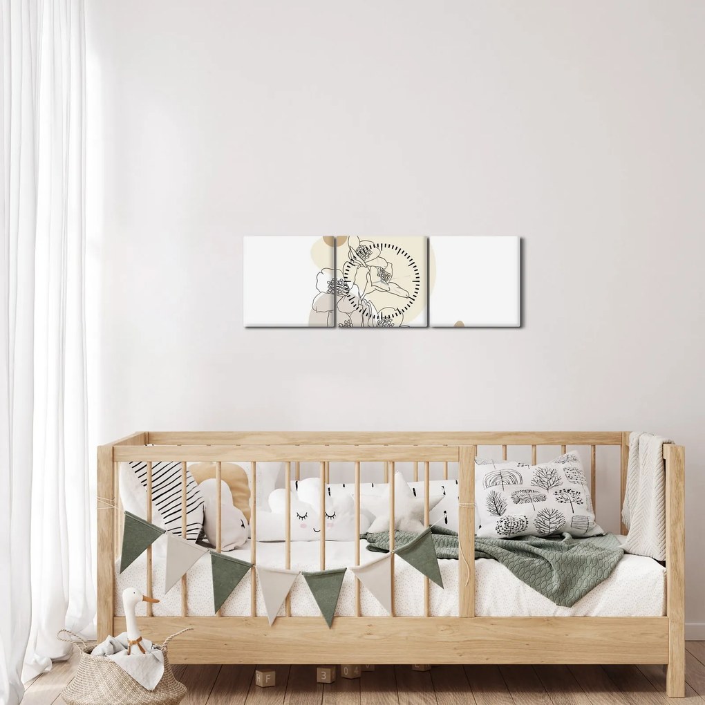 Obraz - Beżowe kwiaty z motylem N⁰4 (z zegarem) (90x30 cm)