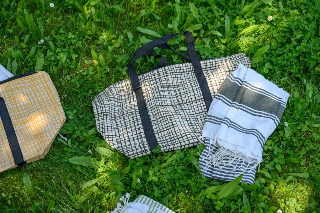 Stylowy zestaw torby plażowej + ręcznika HAMAM 75x150 cm, khaki, 100% bawełna organiczna