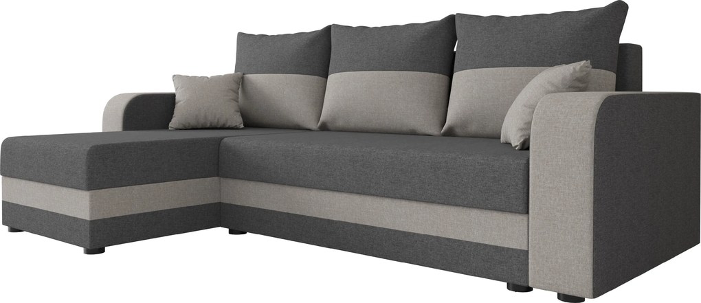 Rozkładana narożna sofa VALERIO 238x140 cm, ciemnoszara/jasnoszara, uniwersalna + 2 poduszki GRATIS