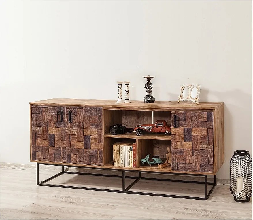 Nowoczesna komoda – 180 x 80 x 40 cm – Sosna atlantycka i czerń – Metal i melamina