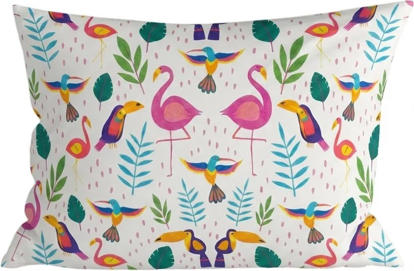 Zestaw 2 szt. dekoracyjnych poszewek na poduszkę TROPICAL FLAMINGO 40x60 cm, biały