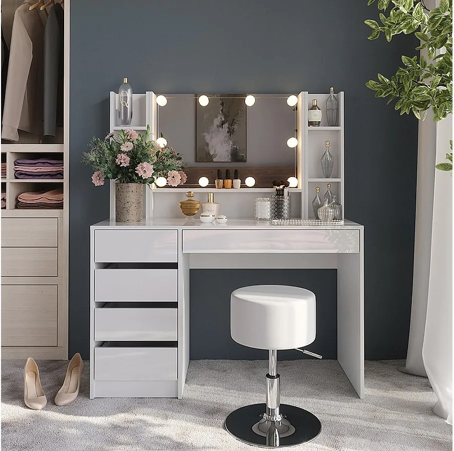 Stół do toalety biały/biały wysoki połysk 119.8x50.1x76 sherry