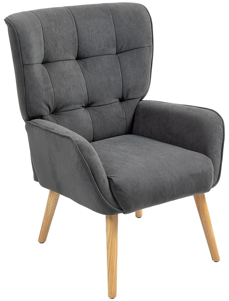 HOMCOM Fotel Tapicerowany do Salonu ze Steppowaniem, Miękki Pokrowiec Aksamitny, do 120 kg, Szary