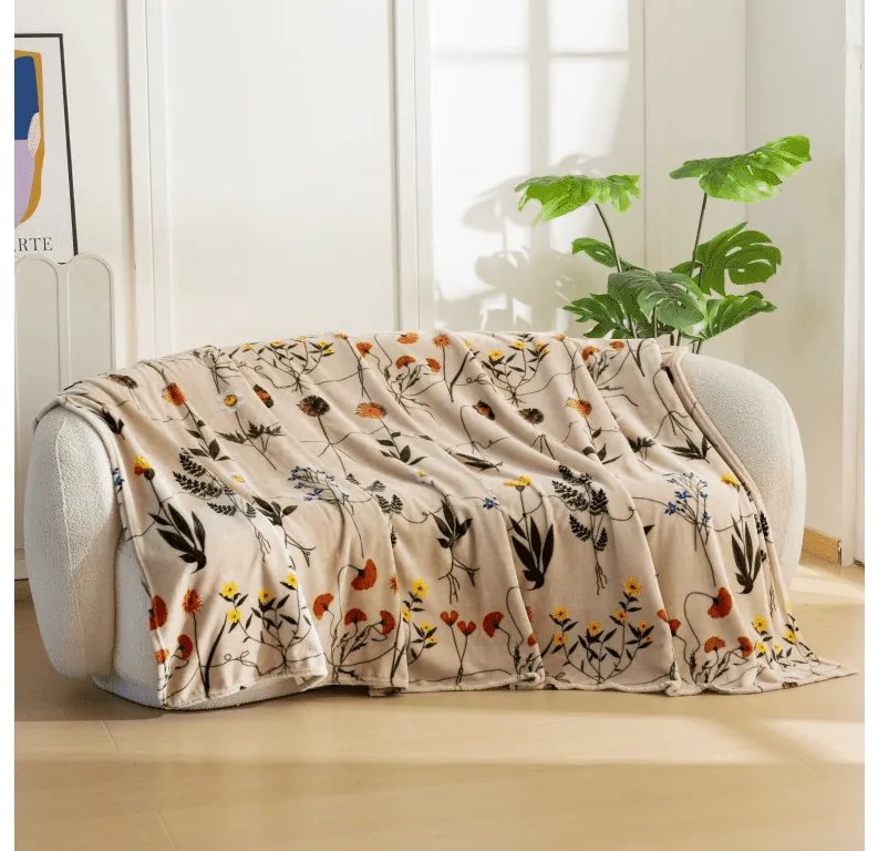 Mikropluszowy koc HERBÁŘ, beżowy Rozmiar: 200 x 220 cm