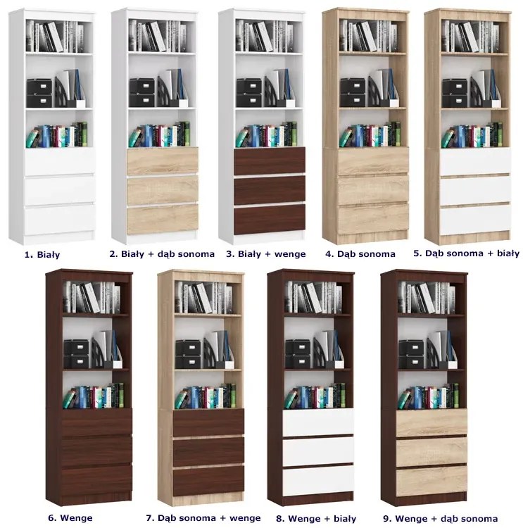 Regał do gabinetu z szufladami wenge + dąb sonoma M5-T26