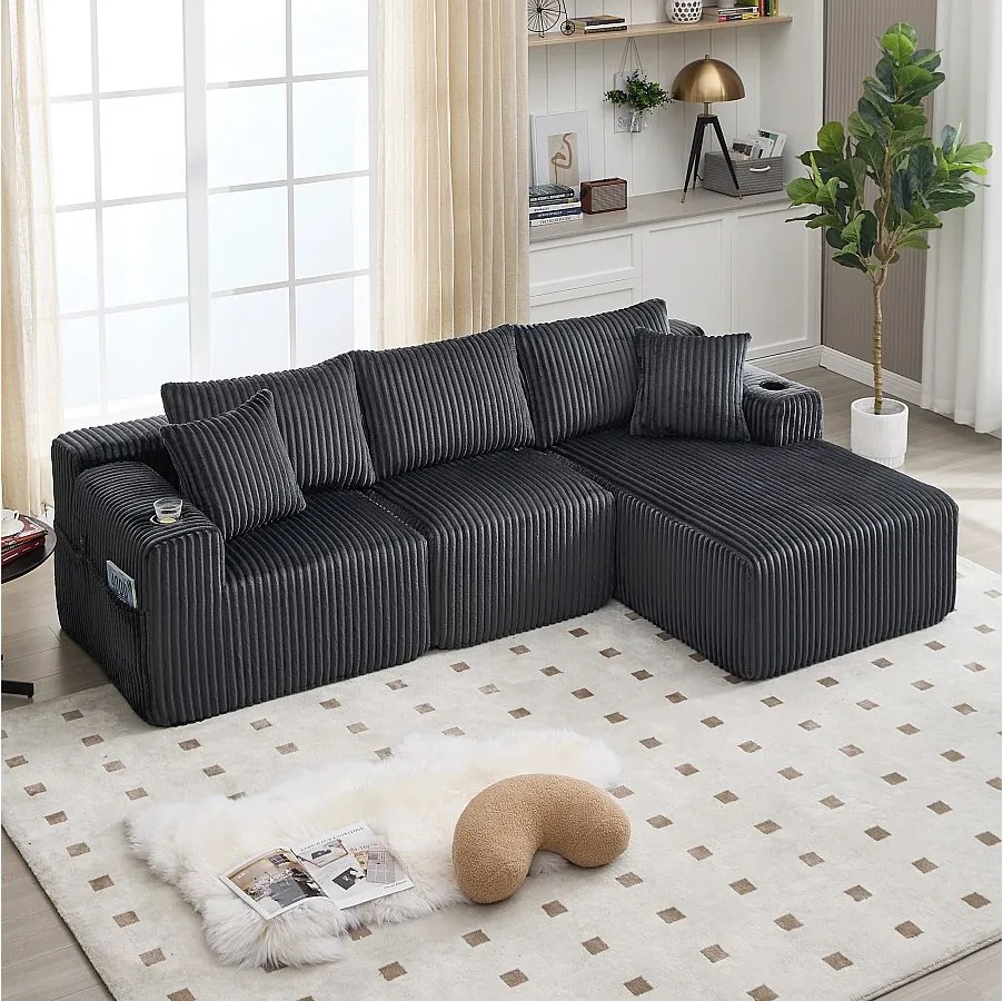 Zestaw wypoczynkowy 3-osobowy - 257 x 160 x 80 cm - z 5 poduszkami - do samodzielnego montażu - aksamit - szary