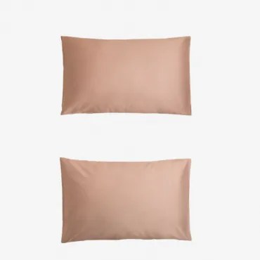 Zestaw 2 Poszewek Na Poduszki Sampras Z Satyny O Gęstości 300 Nici Toasted Almond & 50 X 75 Cm - Sklum