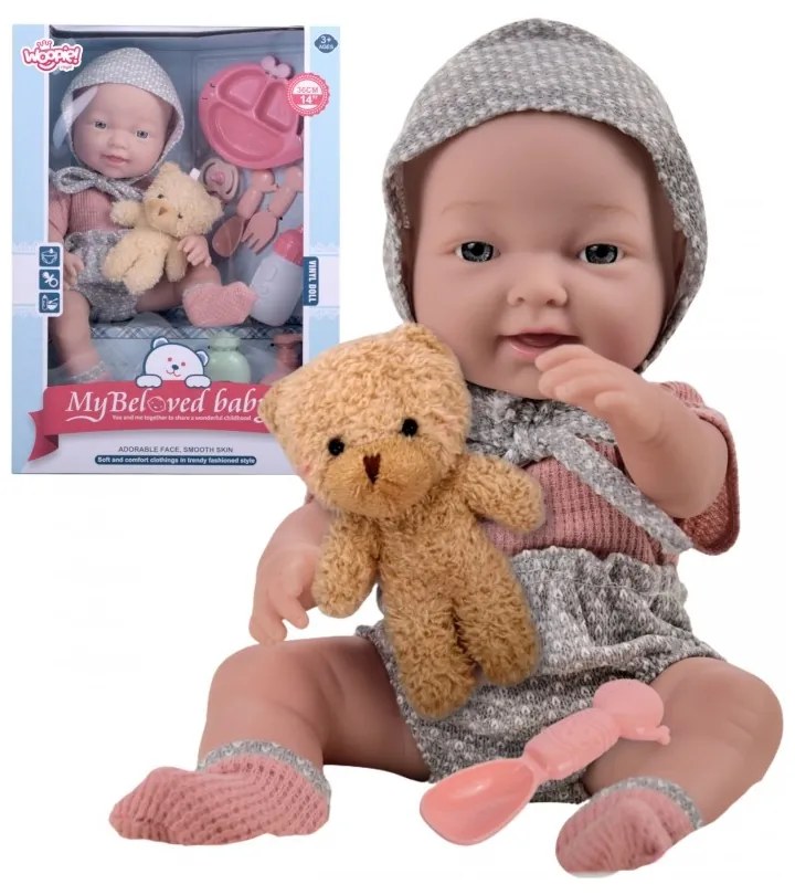 Woopie royal lalka bobas 36 cm w ubranku z misiem akcesoria do karmienia