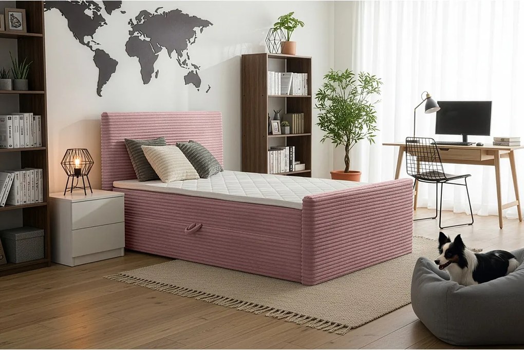 Łóżko kontynentalne Trento 140 z pojemnikiem, tkanina Velo różowy (94)