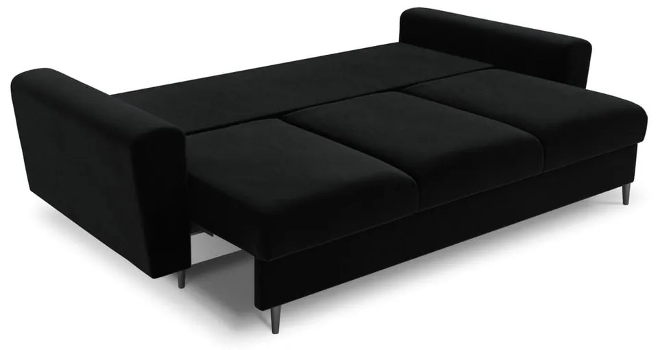 Czarna aksamitna rozkładana/ze schowkiem sofa 235 cm Kyoto – Cosmopolitan Design