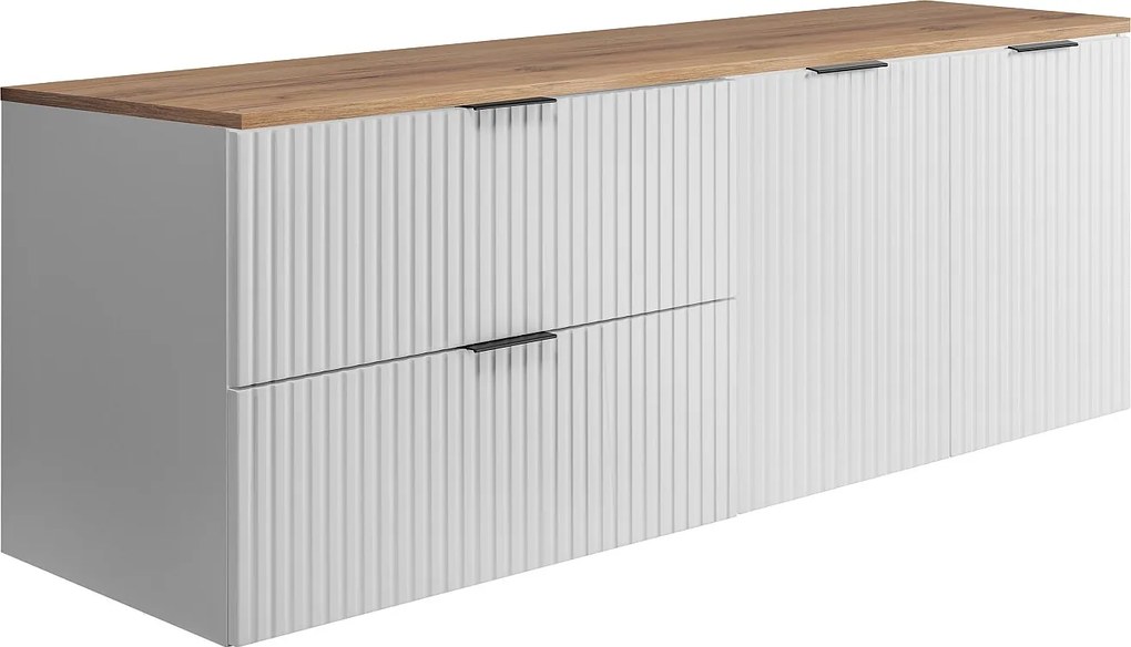 Zestaw łazienkowy: szafka z szufladami i szafka z drzwiami 57×46×160 cm, kolor: biały / blat Dąb Craft, uchwyt czarny
