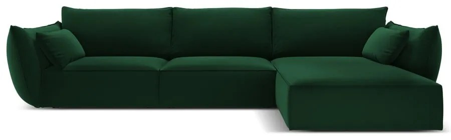 Ciemnozielony aksamitny narożnik (prawostronny/z szezlongiem) Vanda – Mazzini Sofas