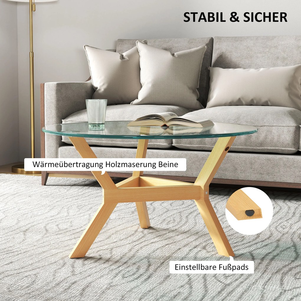 HOMCOM Okrągły stolik pomocniczy z hartowanego szkła z regulowanymi podkładkami pod nogi i stelażem ze stali, do salonu, sypialni