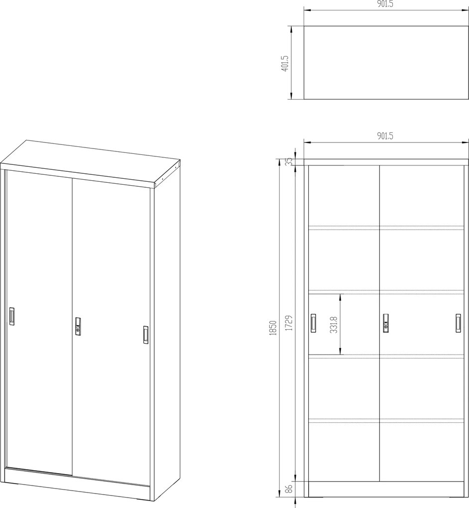 Przesuwna szafa biurowa Kuba 90x40x185 cm, czarna