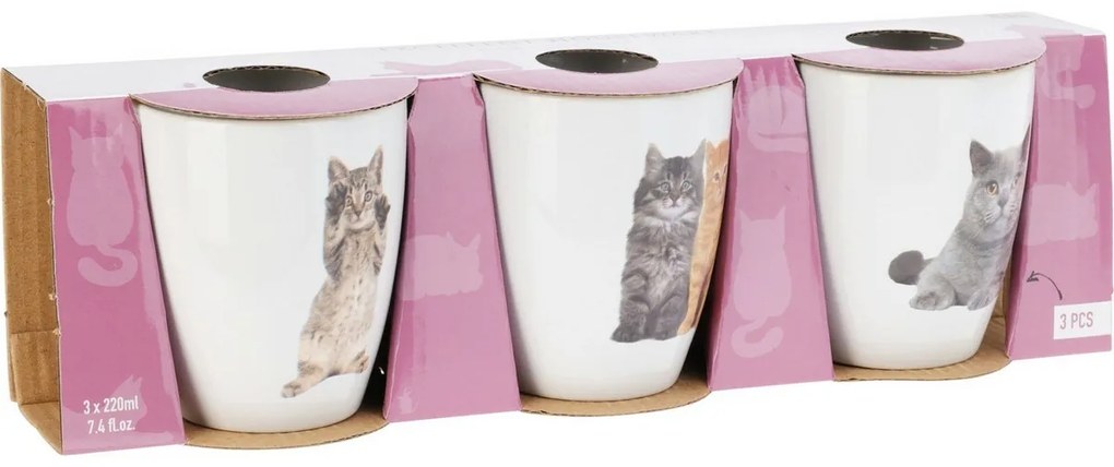 Zestaw ceramicznych kubków Cats 3 szt., 220 ml