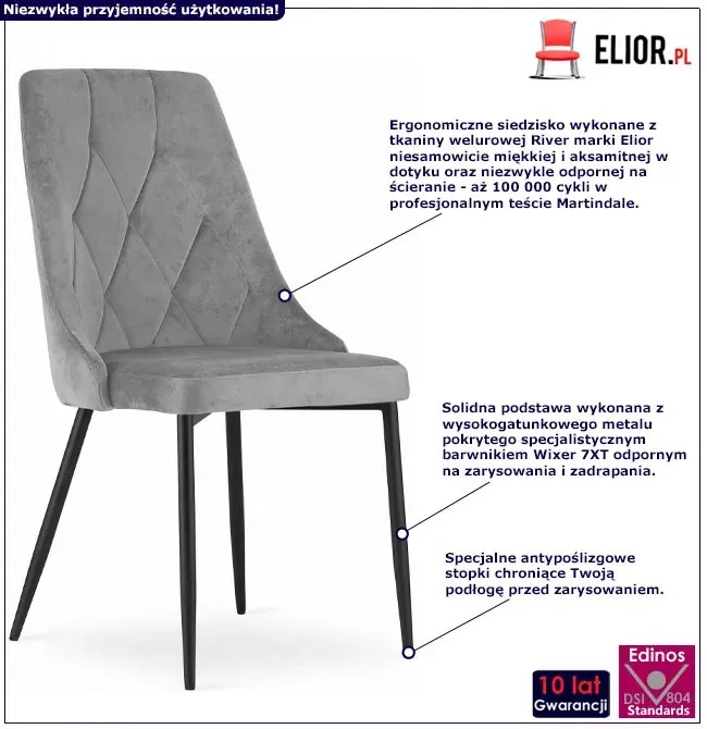 Jasnoszare metalowe krzesło tapicerowane welurem H2-F06