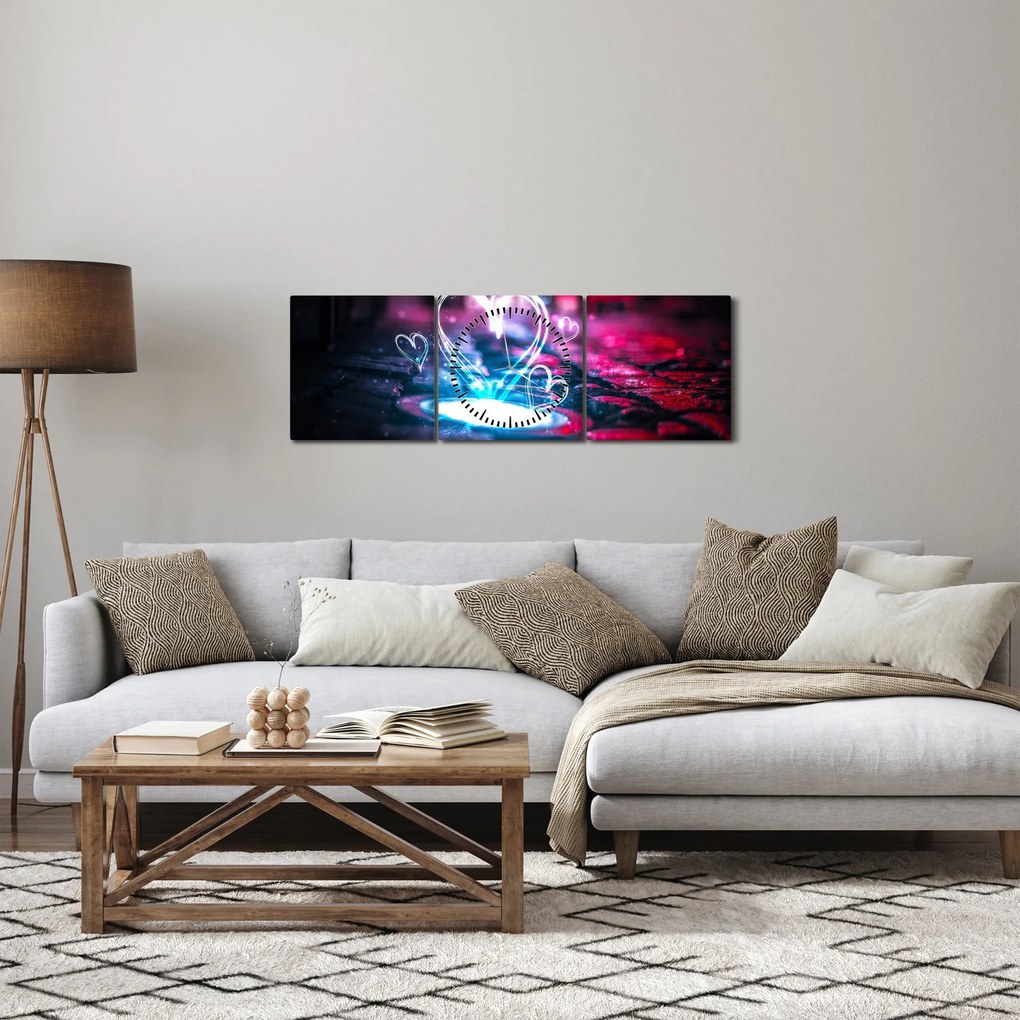 Obraz świetlistego serca (z zegarem) (90x30 cm)