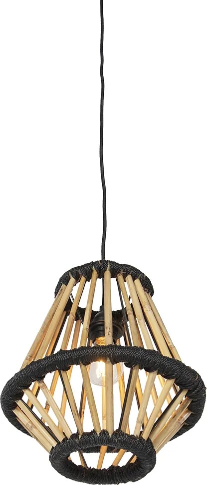 Orientalna lampa wisząca bambusowa z czarnym 32 cm - Evalin