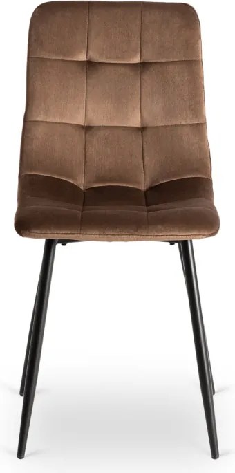 Zestaw Stół Okrągły LAUREN 90 cm Dąb Rustykalny/Czarny i 4 Krzesła PERU Brązowe Welurowe