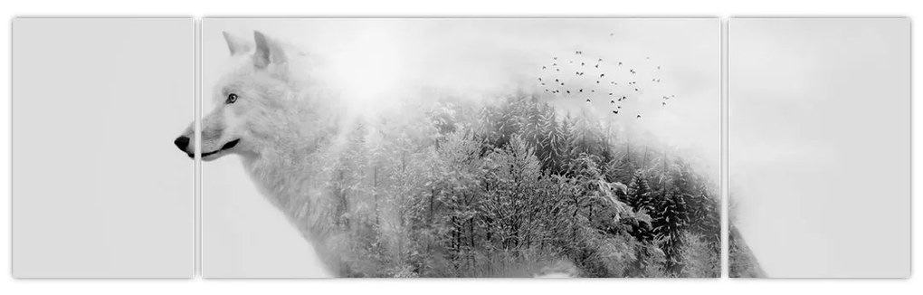 Obraz - Wilk arktyczny odzwierciedla dziki krajobraz (170x50 cm)