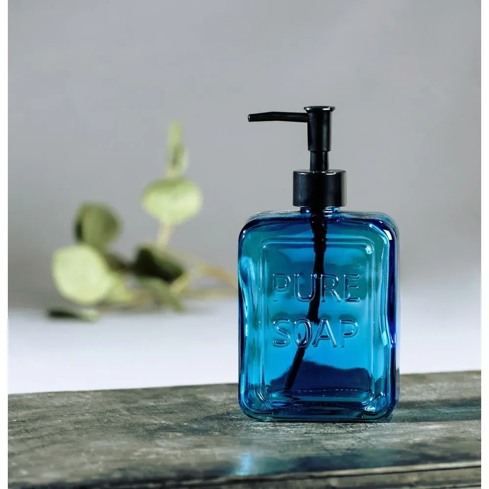 Niebieski szklany dozownik do mydła Wenko Pure Soap