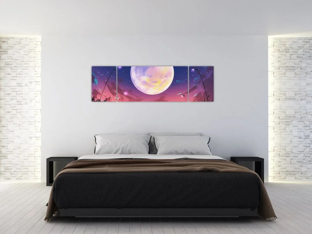 Obraz - Kobieta i pies w pełni księżyca (170x50 cm)