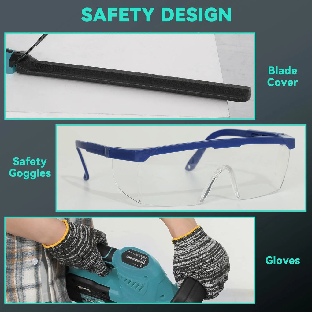 Outsunny Elektryczne nożyce do żywopłotu Akumulatorowe nożyce elektryczne o długości cięcia 51cm, Silnik, Akumulator Niebieski