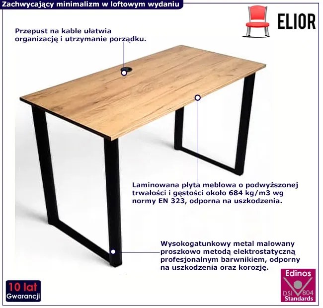 Industrialne biurko do pracy 120x60 dąb craft złoty - Trilox