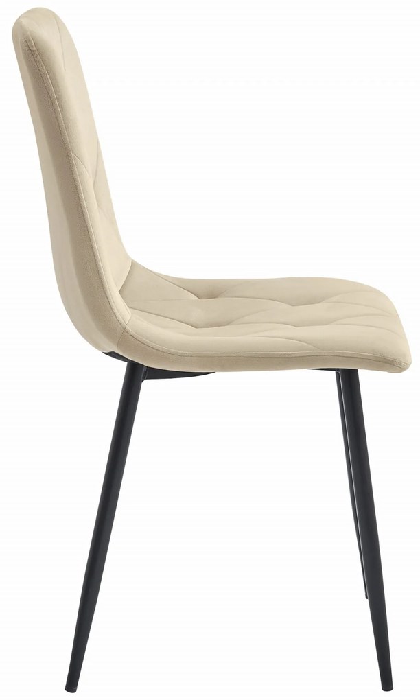 Jasnobeżowe aksamitne krzesło do jadalni LIBRA z czarnymi nogami