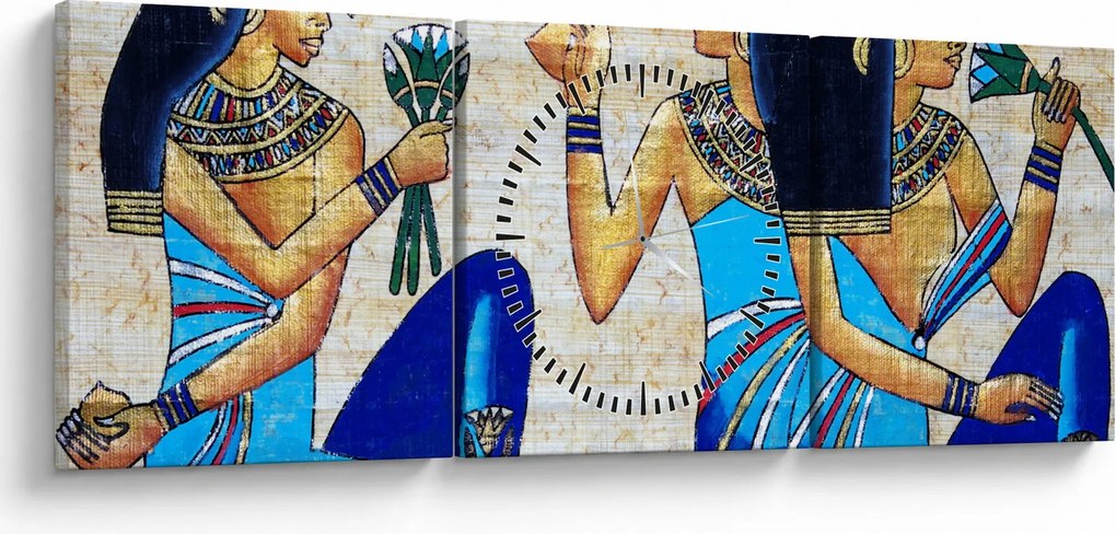 Obraz - Malarstwo egipskie (z zegarem) (90x30 cm)