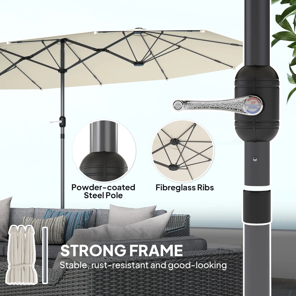 Outsunny Podwójny Parasol 436 x 260 cm, Stal z Ochroną UV z Korbką, Beżowy