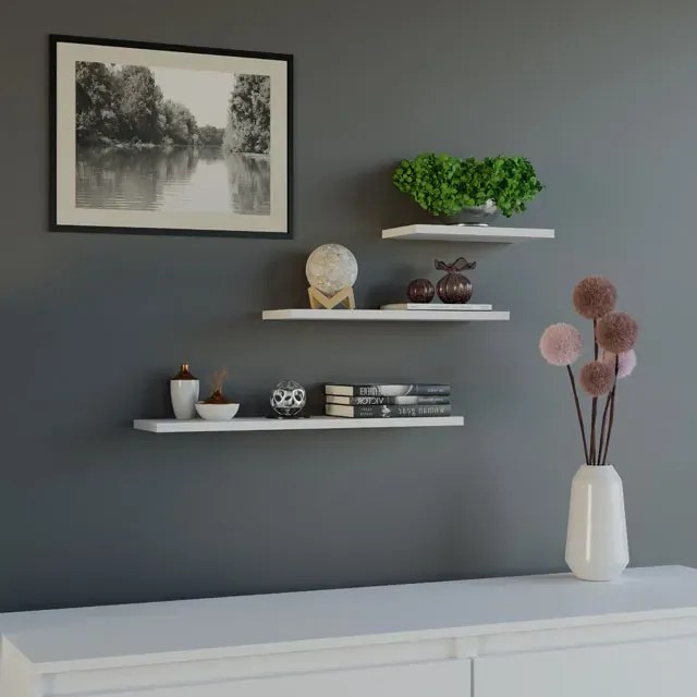 Biały zestaw 3 minimalistycznych półek ściennych - Miltos