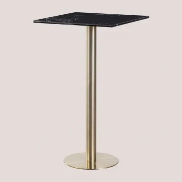 Kwadratowy Wysoki Stolik Barowy 60x60 Cm Z Marmuru Cosmopolitan Marmur Nero Marquina & Champagne Oro - Sklum