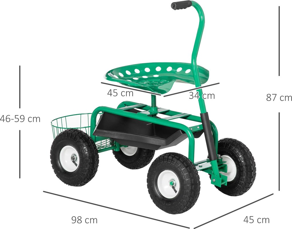 Outsunny wózek ogrodowy z regulowanym siedziskiem do 150 kg solidna konstrukcja praktyczny design | Aosom PL