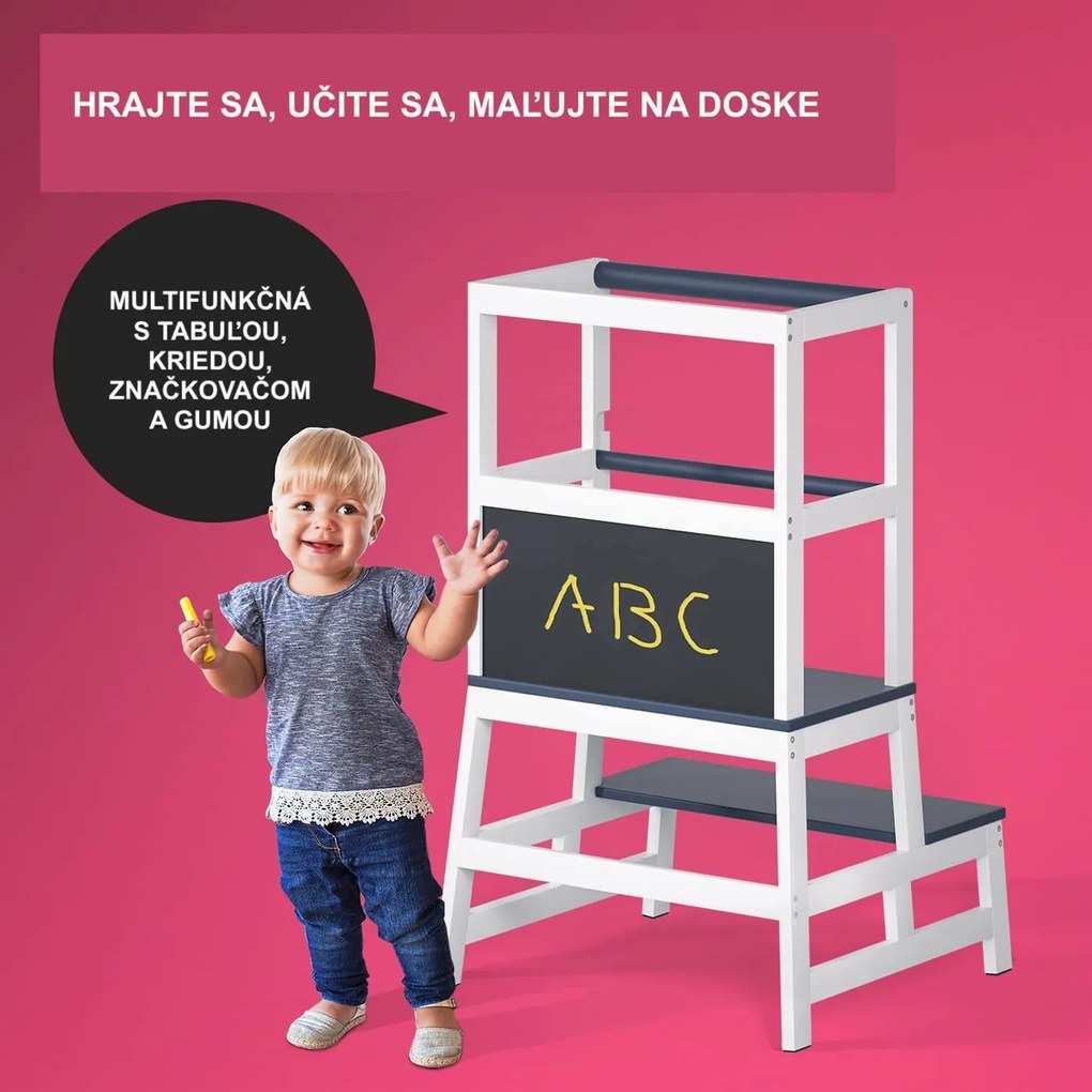 Spielwerk Wieża edukacyjna PLAY z drewna sosnowego, 93x56x49, biała/antracyt