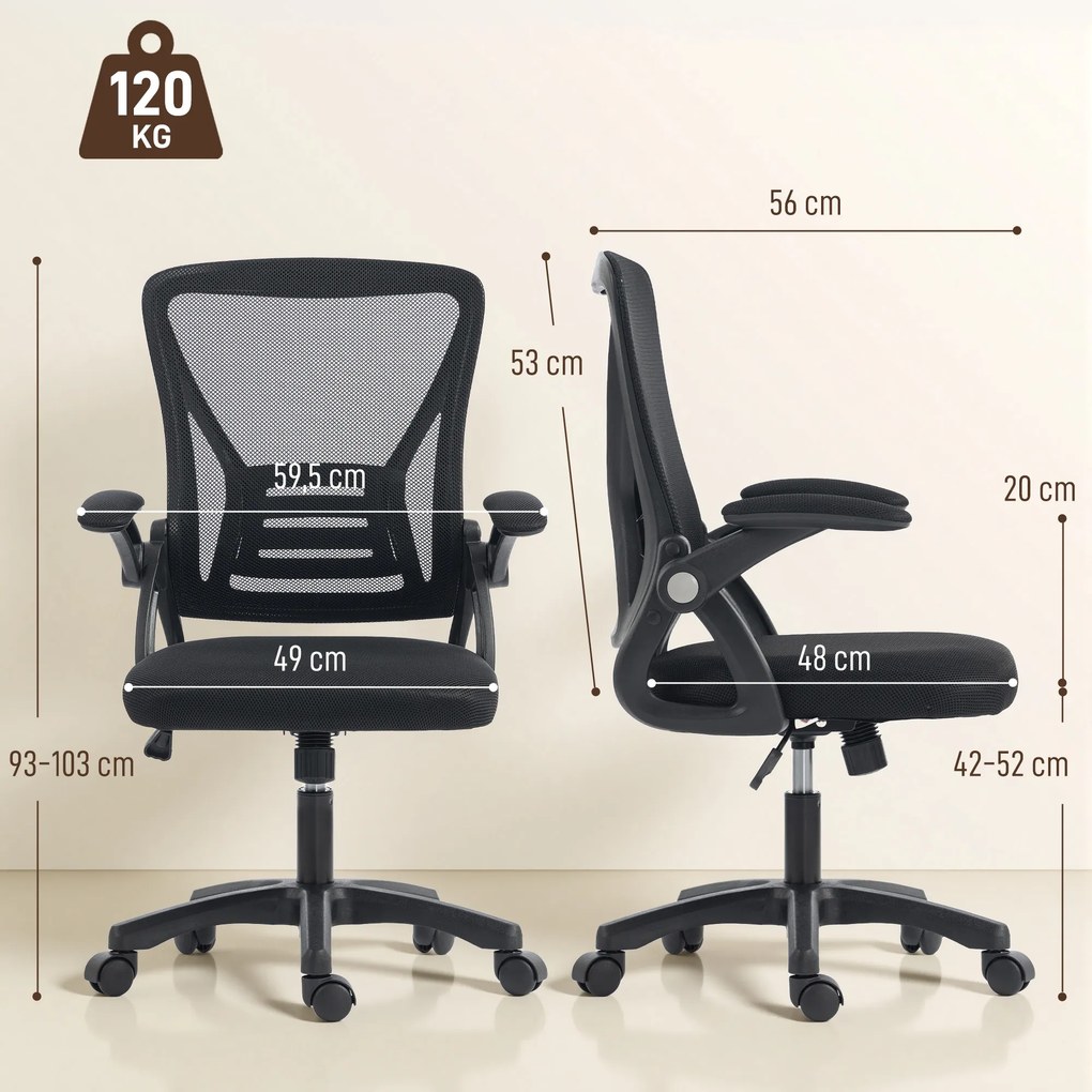 HOMCOM Fotel biurowy Ergonomiczny regulowany fotel biurkowy z podnoszonymi podłokietnikami, podparciem lędźwiowym, czarny | Aosom PL