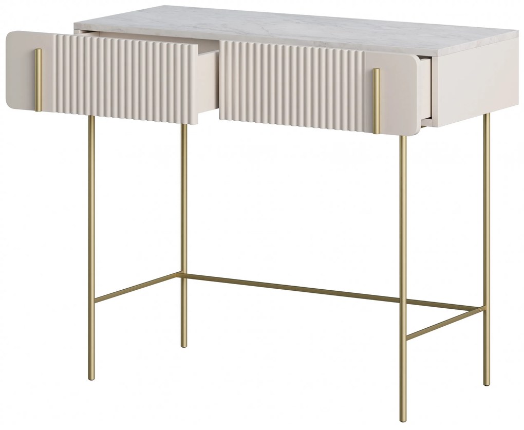 Toaletka Malmi 100 cm z szufladami - kaszmir / crema bianca / złote nóżki