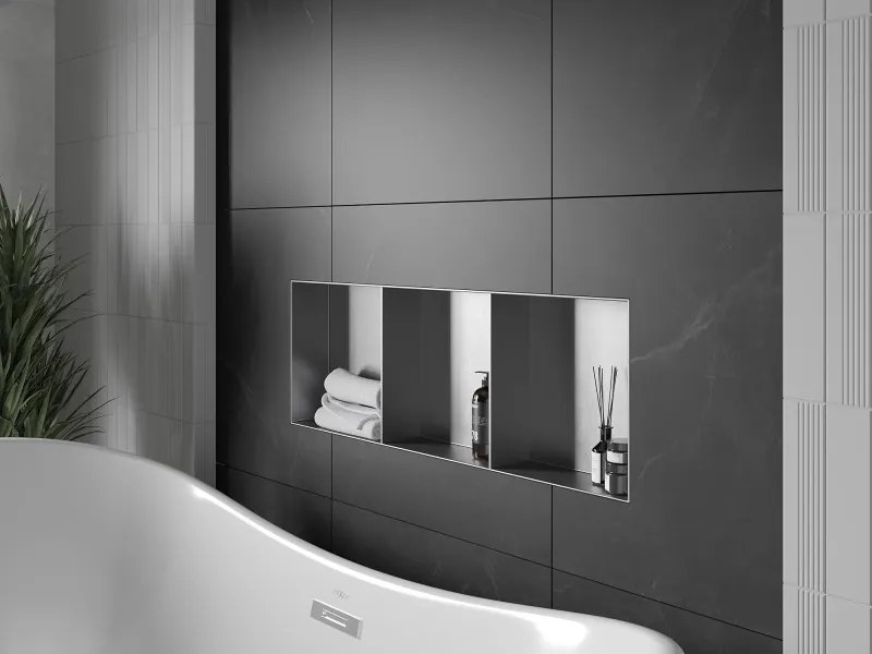 Mexen X-Wall-NR półka wnękowa bez kołnierza z półką 90 x 30 cm, inox - 1911903010S