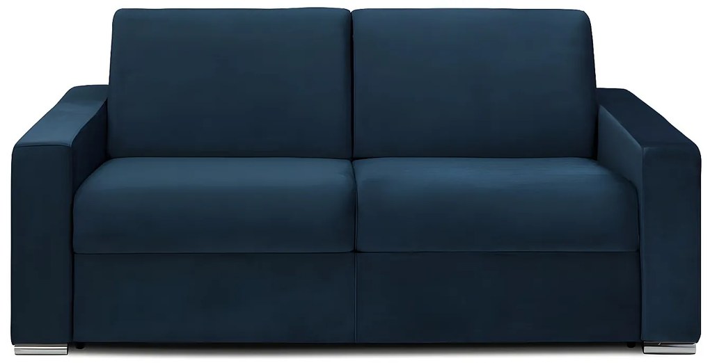 Kanapa 3-osobowa z ekspresowym mechanizmem rozkładania z weluru CALITO - Granatowy - Wymiary miejsca do spania: 140 cm - Materac 22 cm z pamięcią kształtu