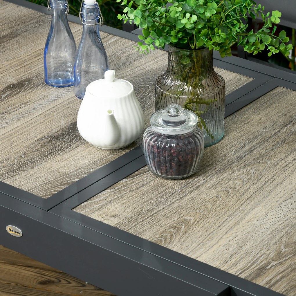 Outsunny Stół ogrodowy, rozkładany, łatwy w pielęgnacji, rama aluminiowa, efekt drewna, 160 x 80 x 75 cm